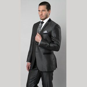 Shiny Black Men's 2pc Suit by Tazzio